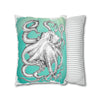 White Octopus Kraken Tentacles Ink Teal Art Spun Polyester Square Pillow Case Home Decor