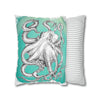 White Octopus Kraken Tentacles Ink Teal Art Spun Polyester Square Pillow Case Home Decor