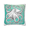 White Octopus Kraken Tentacles Ink Teal Art Spun Polyester Square Pillow Case Home Decor