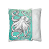 White Octopus Kraken Tentacles Ink Teal Art Spun Polyester Square Pillow Case Home Decor