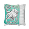 White Octopus Kraken Tentacles Ink Teal Art Spun Polyester Square Pillow Case Home Decor