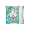 White Octopus Kraken Tentacles Ink Teal Art Spun Polyester Square Pillow Case Home Decor