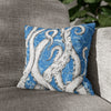 White Octopus Tentacles Blue Vintage Map Art Spun Polyester Square Pillow Case 14 × Home Decor