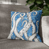White Octopus Tentacles Blue Vintage Map Art Spun Polyester Square Pillow Case 16 × Home Decor