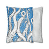 White Octopus Tentacles Blue Vintage Map Art Spun Polyester Square Pillow Case Home Decor