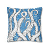 White Octopus Tentacles Blue Vintage Map Art Spun Polyester Square Pillow Case Home Decor