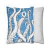 White Octopus Tentacles Blue Vintage Map Art Spun Polyester Square Pillow Case Home Decor