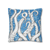 White Octopus Tentacles Blue Vintage Map Art Spun Polyester Square Pillow Case Home Decor