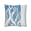 White Octopus Tentacles Blue Vintage Map Art Spun Polyester Square Pillow Case Home Decor