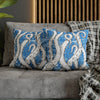 White Octopus Tentacles Blue Vintage Map Art Spun Polyester Square Pillow Case Home Decor