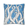 White Octopus Tentacles Blue Vintage Map Art Spun Polyester Square Pillow Case Home Decor