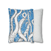 White Octopus Tentacles Blue Vintage Map Art Spun Polyester Square Pillow Case Home Decor