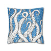 White Octopus Tentacles Blue Vintage Map Art Spun Polyester Square Pillow Case Home Decor