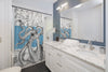 White Octopus Tentacles Kraken Blue Vintage Map Shower Curtains Home Decor