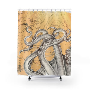 White Octopus Tentacles Kraken Sun Vintage Map Shower Curtains 71 X 74 Home Decor