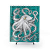 White Octopus Tentacles Kraken Teal Vintage Map Shower Curtains 71 X 74 Home Decor