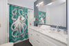 White Octopus Tentacles Kraken Teal Vintage Map Shower Curtains Home Decor