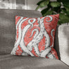 White Octopus Tentacles Red Vintage Map Art Spun Polyester Square Pillow Case 18 × Home Decor