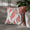White Octopus Tentacles Red Vintage Map Art Spun Polyester Square Pillow Case 20 × Home Decor