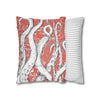 White Octopus Tentacles Red Vintage Map Art Spun Polyester Square Pillow Case Home Decor