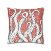 White Octopus Tentacles Red Vintage Map Art Spun Polyester Square Pillow Case Home Decor