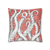 White Octopus Tentacles Red Vintage Map Art Spun Polyester Square Pillow Case Home Decor