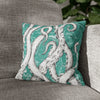 White Octopus Tentacles Teal Vintage Map Art Spun Polyester Square Pillow Case 14 × Home Decor