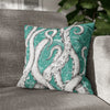 White Octopus Tentacles Teal Vintage Map Art Spun Polyester Square Pillow Case 16 × Home Decor