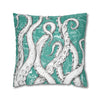 White Octopus Tentacles Teal Vintage Map Art Spun Polyester Square Pillow Case Home Decor