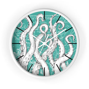 White Octopus Tentacles Teal Vintage Map Nautical Ink Art Wall Clock / 10 Home Decor