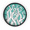 White Octopus Tentacles Teal Vintage Map Nautical Ink Art Wall Clock Black / 10 Home Decor