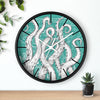 White Octopus Tentacles Teal Vintage Map Nautical Ink Art Wall Clock Home Decor