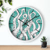 White Octopus Tentacles Teal Vintage Map Nautical Ink Art Wall Clock Home Decor