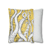 White Octopus Tentacles Yellow Vintage Map Art Spun Polyester Square Pillow Case Home Decor