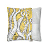 White Octopus Tentacles Yellow Vintage Map Art Spun Polyester Square Pillow Case Home Decor