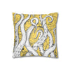 White Octopus Tentacles Yellow Vintage Map Art Spun Polyester Square Pillow Case Home Decor