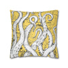 White Octopus Tentacles Yellow Vintage Map Art Spun Polyester Square Pillow Case Home Decor