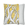 White Octopus Tentacles Yellow Vintage Map Art Spun Polyester Square Pillow Case Home Decor