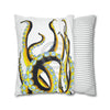 Yellow Black Octopus Tentacles Ink Art Spun Polyester Square Pillow Case Home Decor