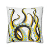 Yellow Black Octopus Tentacles Ink Art Spun Polyester Square Pillow Case Home Decor