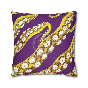 Yellow Octopus Kraken Tentacles Ink Purple Art Spun Polyester Square Pillow Case Home Decor