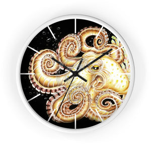 Yellow Orange Octopus Tentacles Bubbles Ink Wall Clock White / Black 10 Home Decor