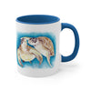 Sea Turtles Love Blue Watercolor on White Art Accent Coffee Mug, 11oz