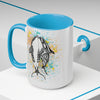 Orca Whales Tribal Love Color Splash Ink  Art Two-Tone Coffee Mugs, 15oz