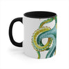 Octopus Green Watercolor on White Art Accent Coffee Mug, 11oz