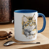 Cute Calico Maine Coon Kitten Cat Watercolor on White Art Accent Coffee Mug, 11oz