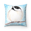 Cute Chickadee Bird Blue Watercolor Art Square Pillow