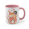 Red Orange Octopus Compass Watercolor on White Art Accent Coffee Mug, 11oz