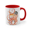 Red Orange Octopus Compass Watercolor on White Art Accent Coffee Mug, 11oz