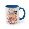 Red Orange Octopus Compass Watercolor on White Art Accent Coffee Mug, 11oz